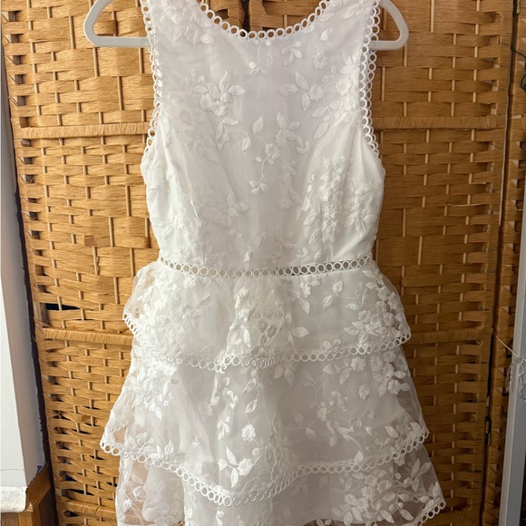 Look So Sweet White Floral Embroidered Organza Mini Dress - Picture 4 of 6